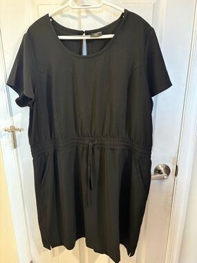 32 Degrees Black Short Sleeve Drawstring Waist Dress